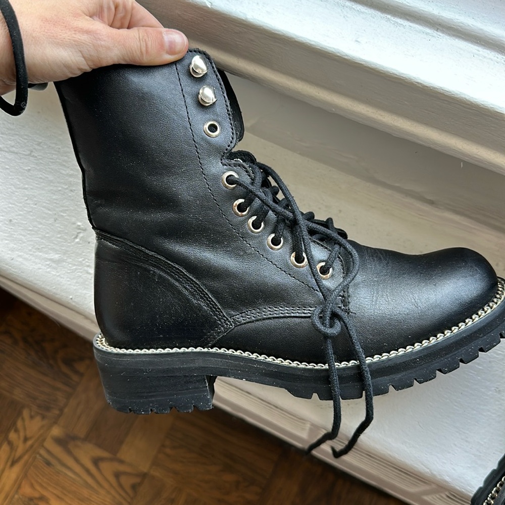 Aqua black combat boots